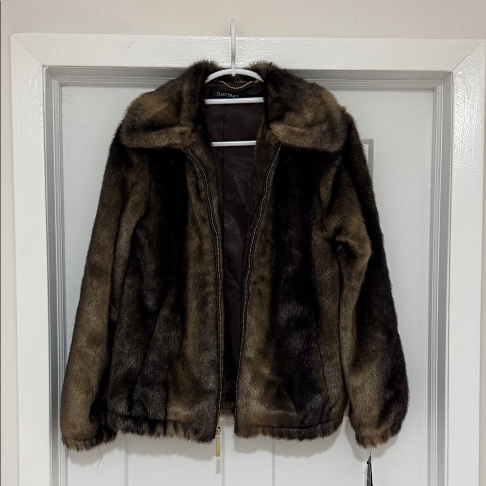 Ellen Tracy Brown Faux Fur Jacket